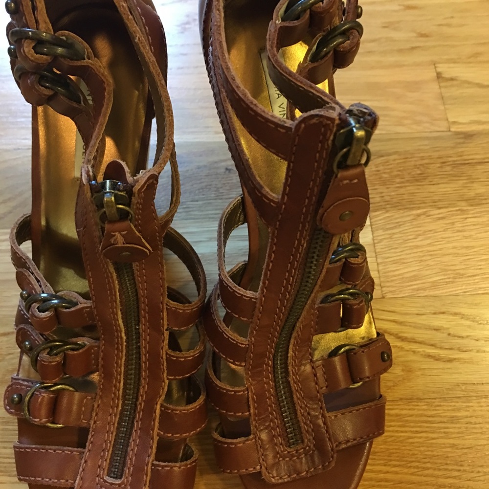 Cynthia Vincent Brown Leather Wedges Size 9.5